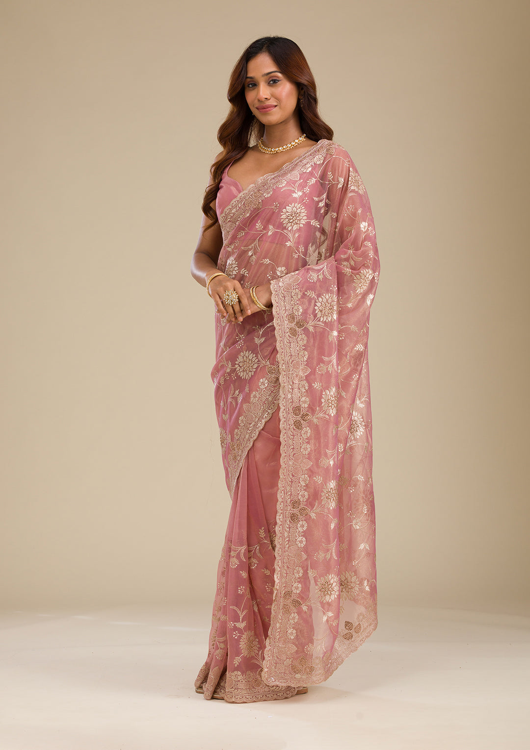 Pink Zariwork Tissue Saree