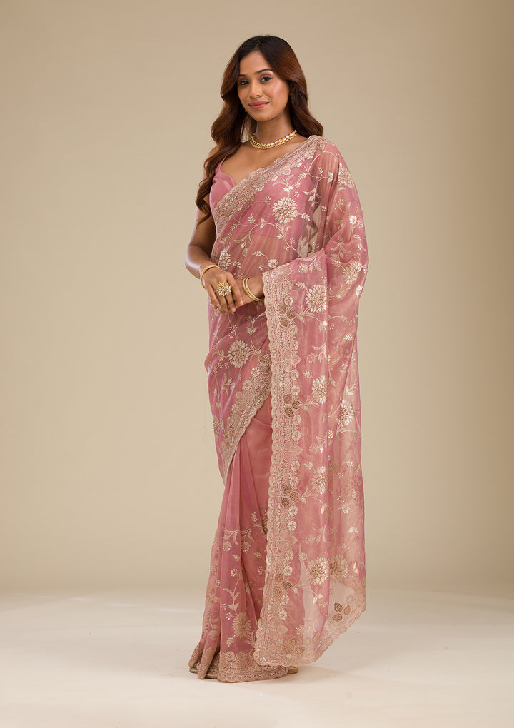 Pink Zariwork Tissue Saree