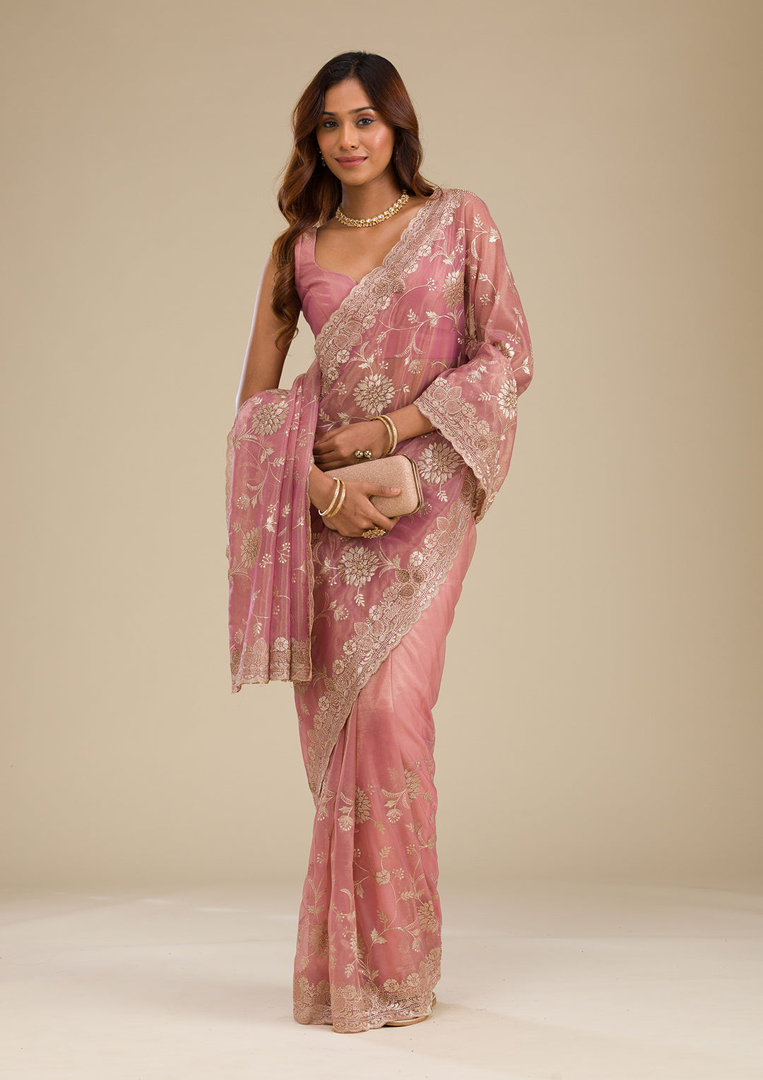 Pink Zariwork Tissue Saree
