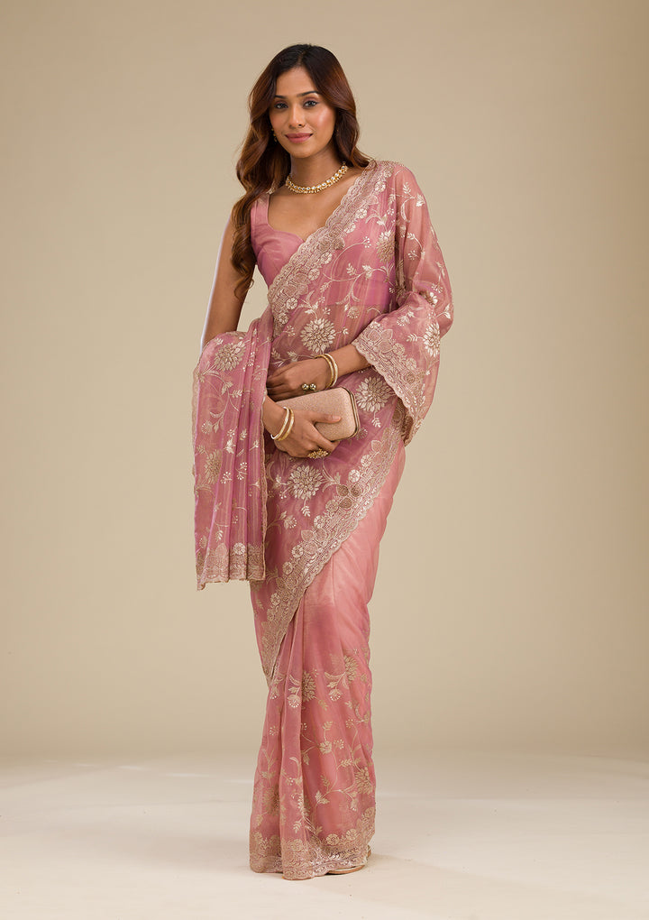 Pink Zariwork Tissue Saree