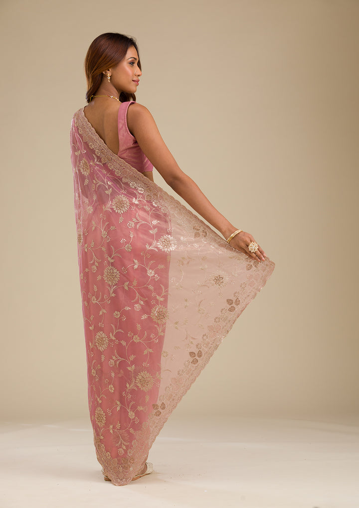 Pink Zariwork Tissue Saree