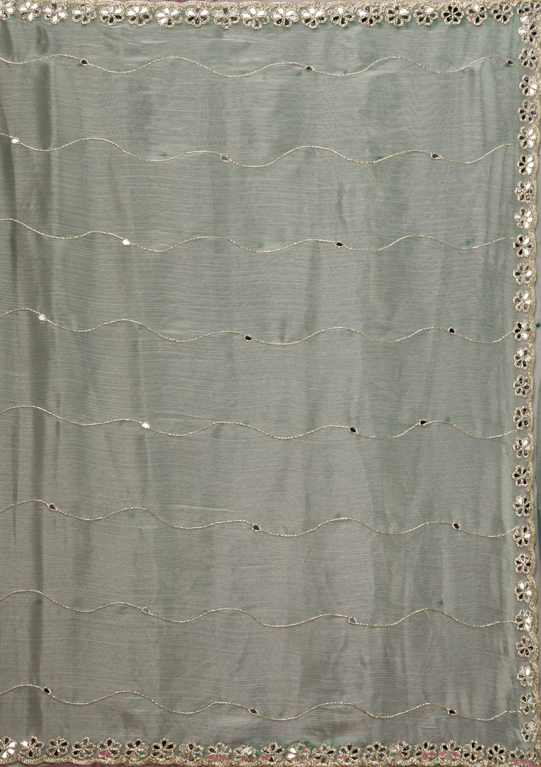 Sea Green Mirrorwork Organza Saree