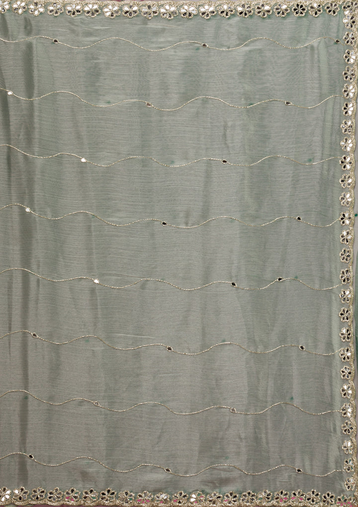 Sea Green Mirrorwork Organza Saree