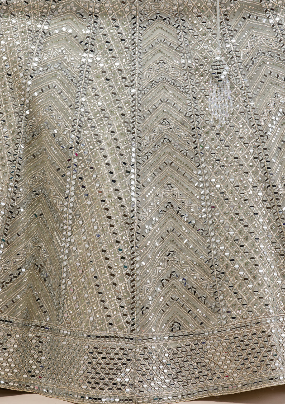 Sea Green Mirrorwork Net Readymade Lehenga