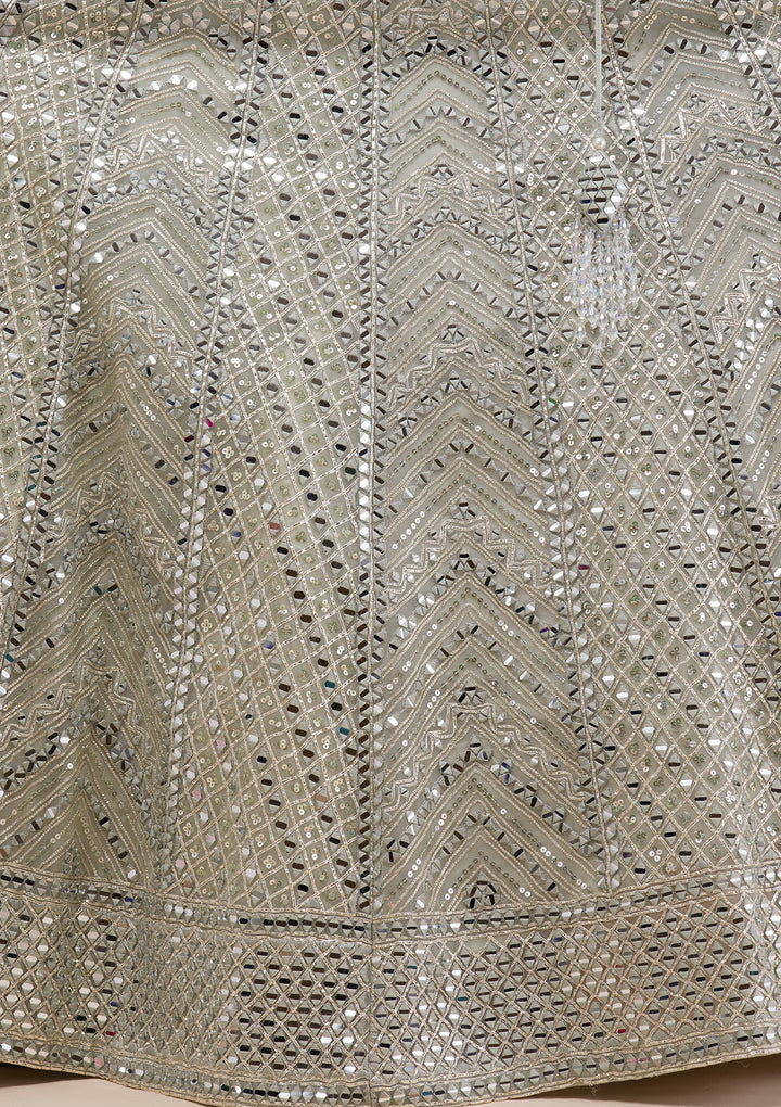 Sea Green Mirrorwork Net Readymade Lehenga
