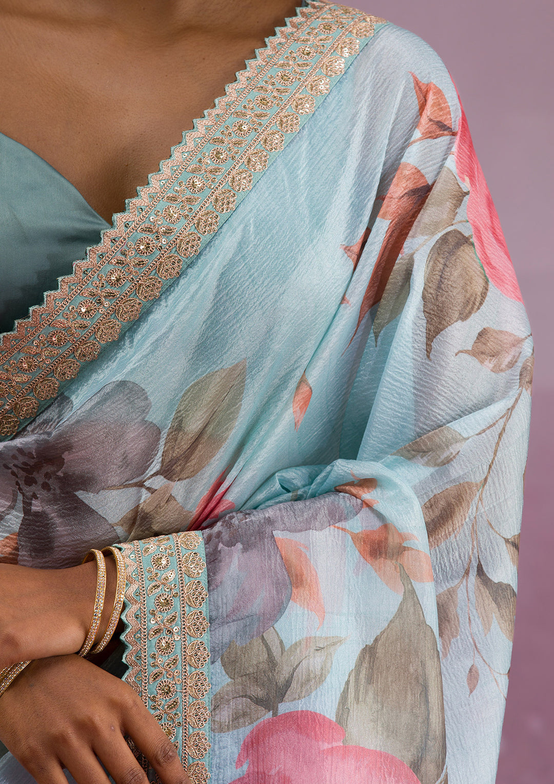 Sea Green Printed Georgette Saree