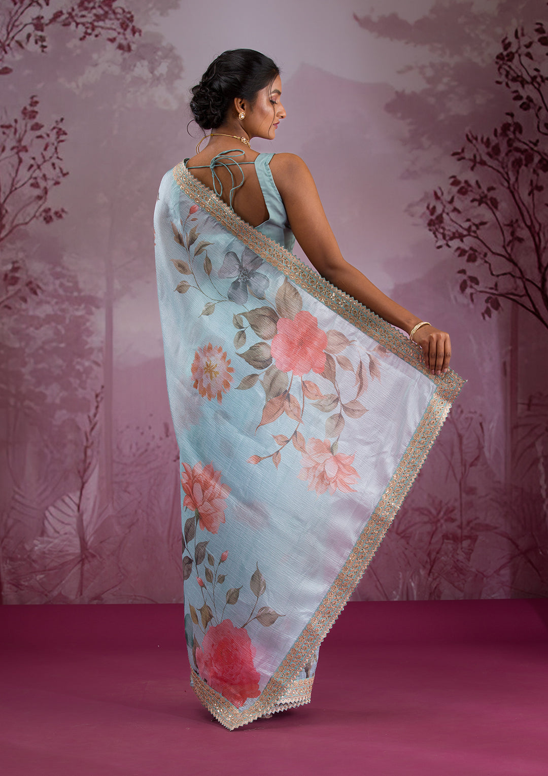 Sea Green Printed Georgette Saree