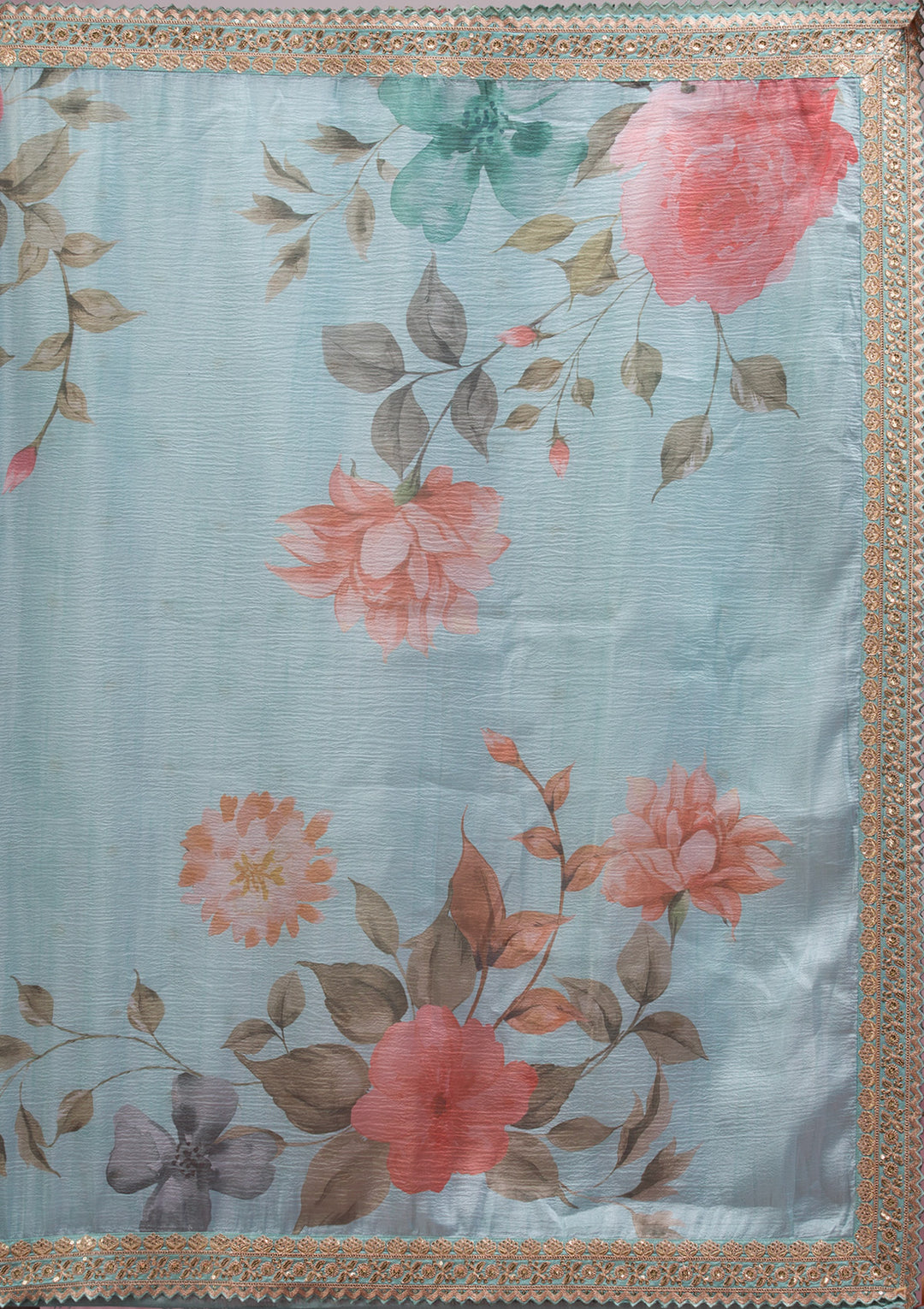 Sea Green Printed Georgette Saree