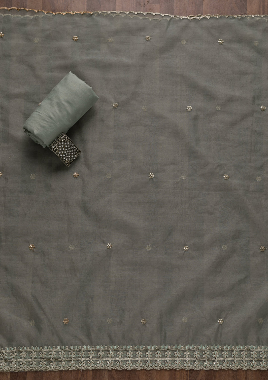 Sea Green Printed Organza Unstitched Salwar Suit