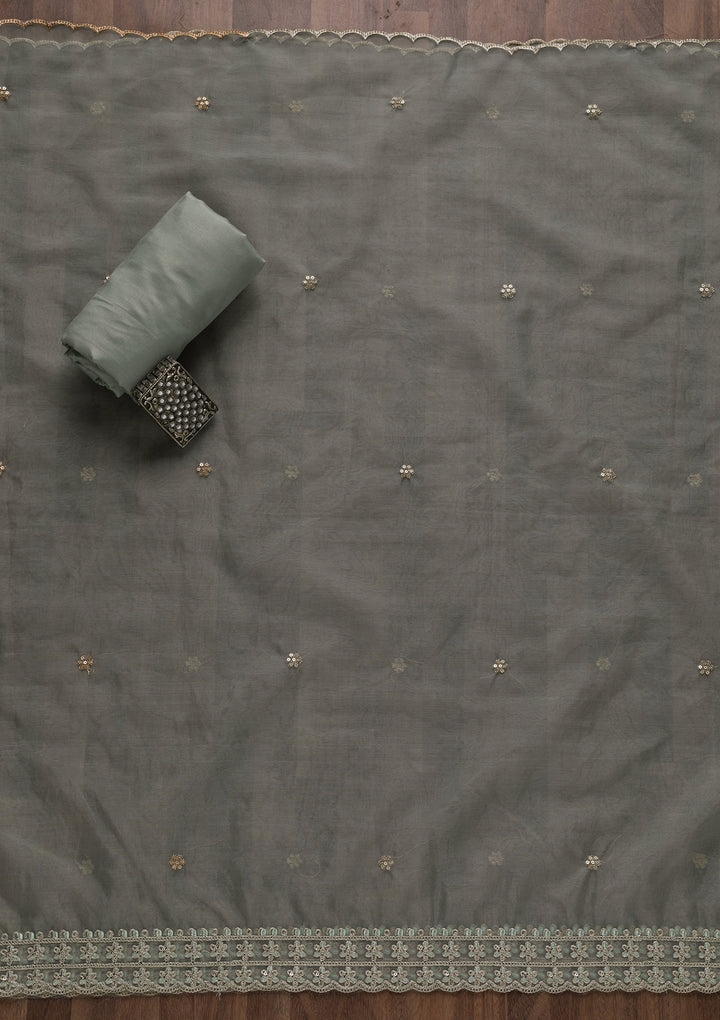 Sea Green Printed Organza Unstitched Salwar Suit