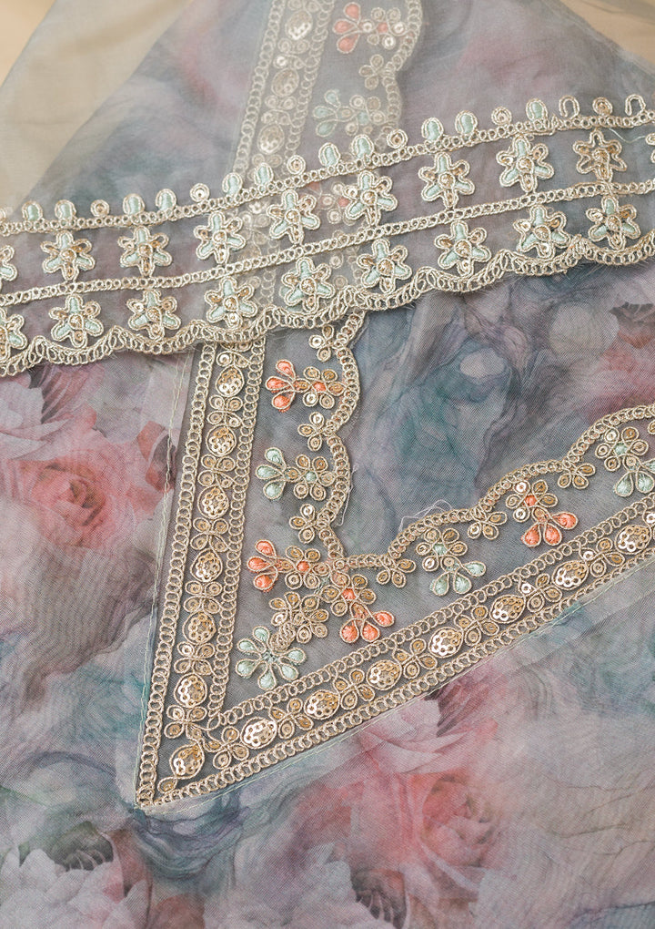 Sea Green Printed Organza Unstitched Salwar Suit