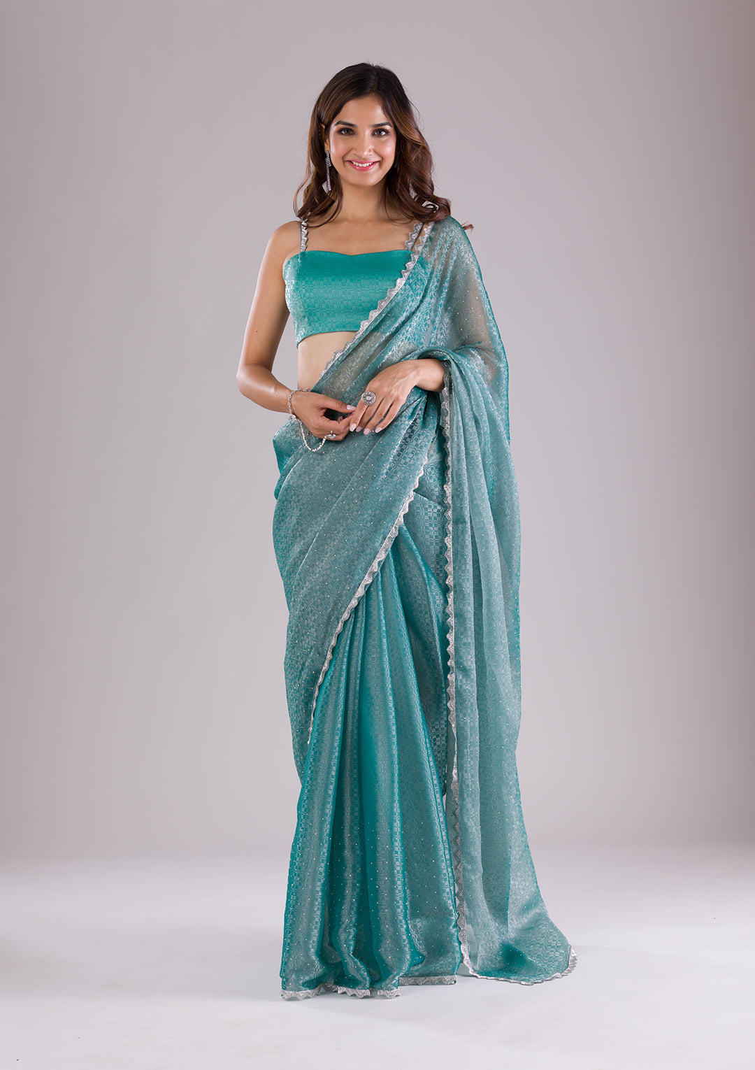 Sea Green Cutdana Tissue Saree