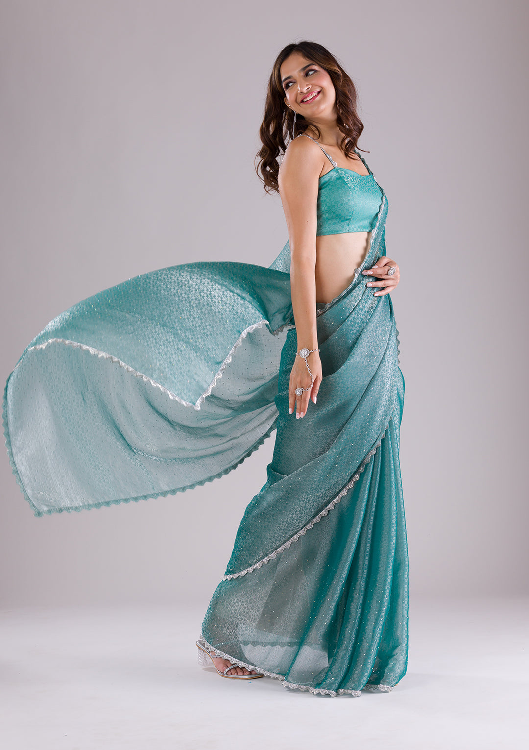 Sea Green Cutdana Tissue Saree