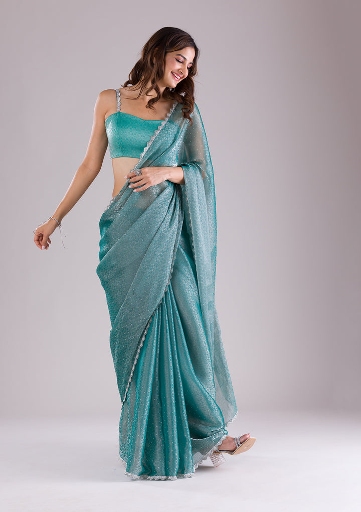 Sea Green Cutdana Tissue Saree