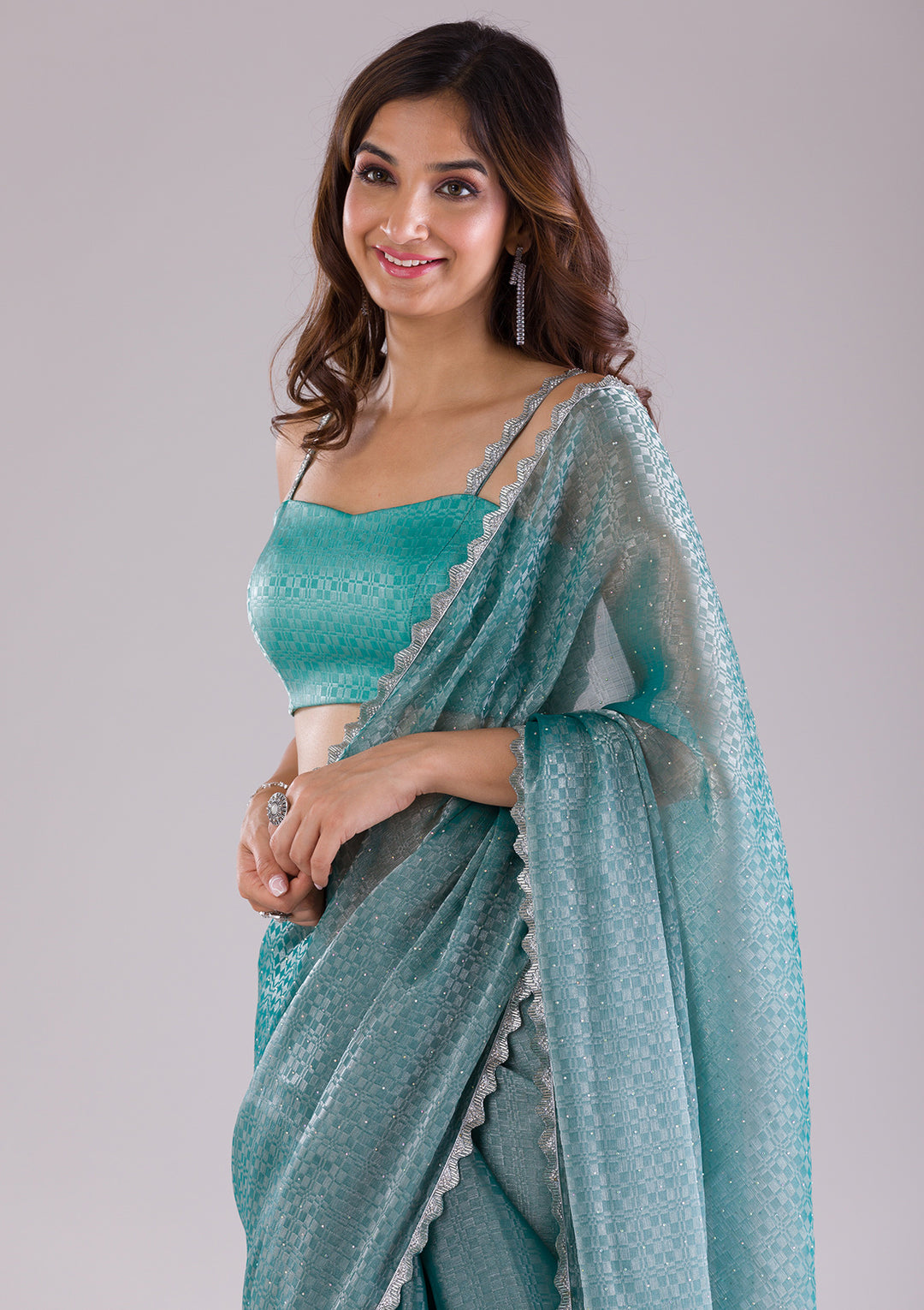 Sea Green Cutdana Tissue Saree