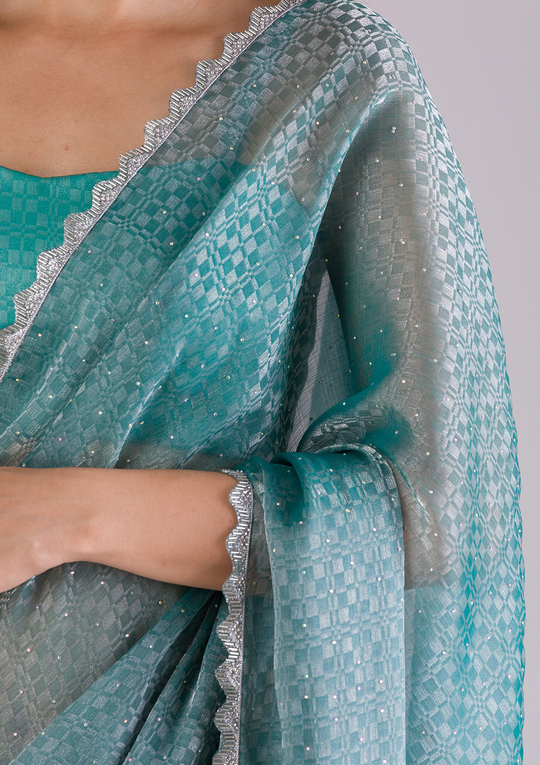 Sea Green Cutdana Tissue Saree