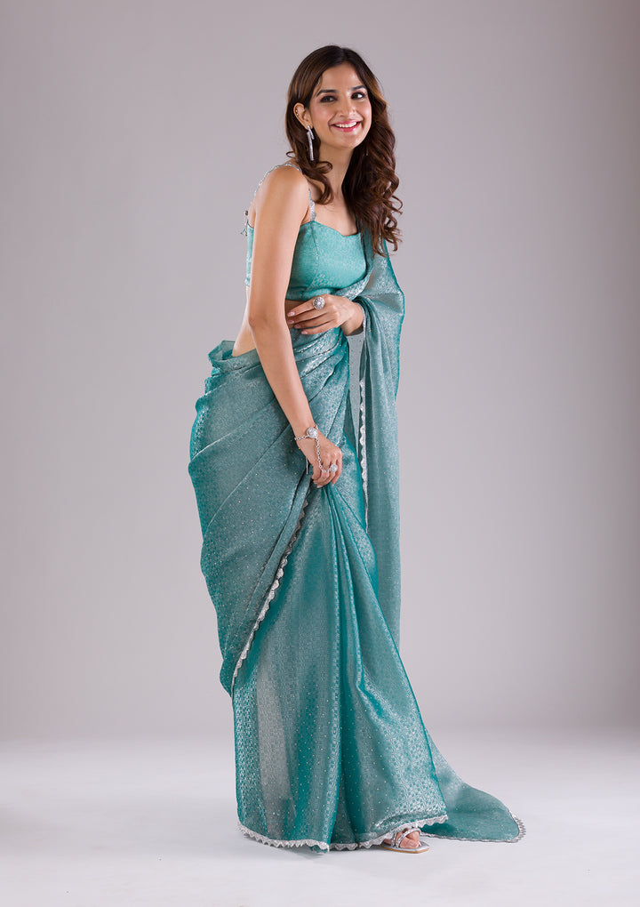 Sea Green Cutdana Tissue Saree