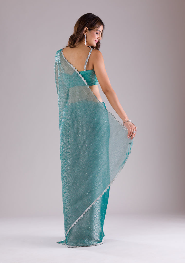 Sea Green Cutdana Tissue Saree
