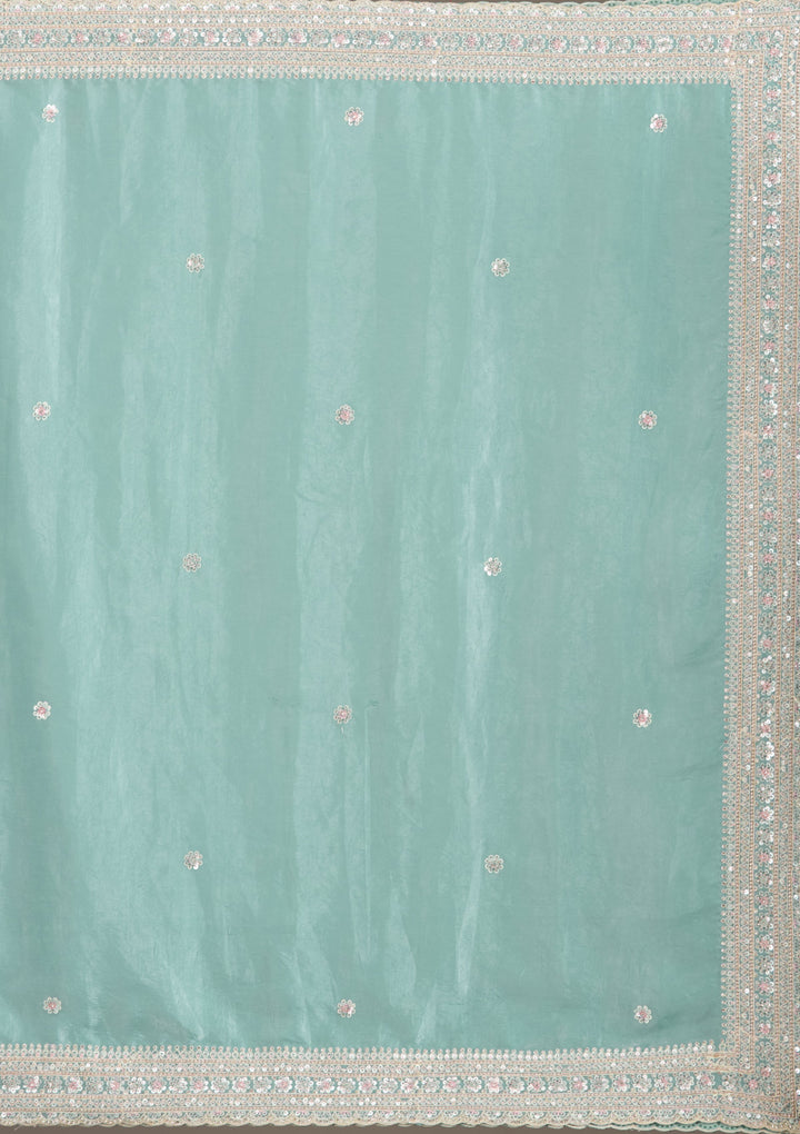 Sea Green Stonework Tissue Saree