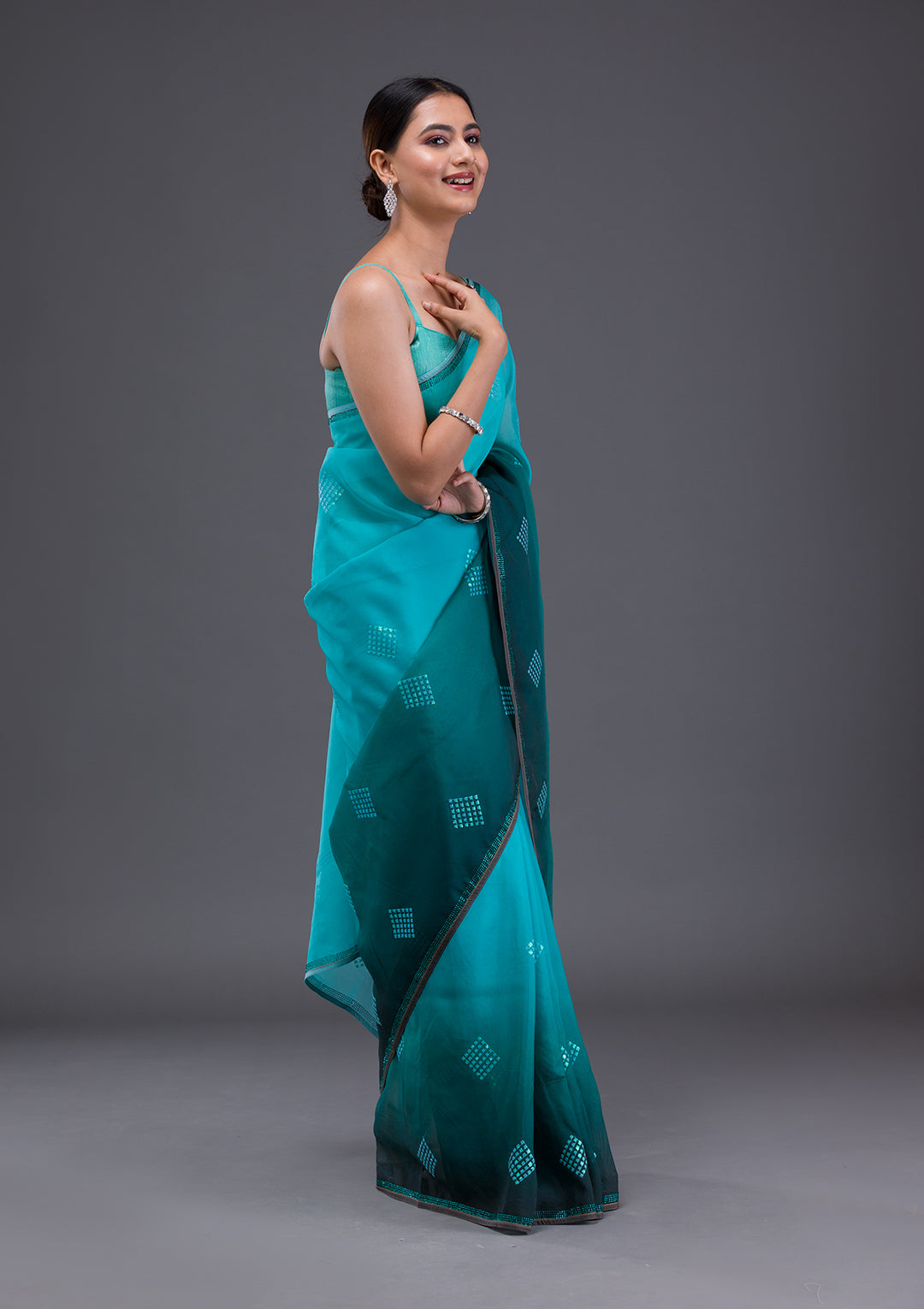 Sea Green Swarovski Satin Saree