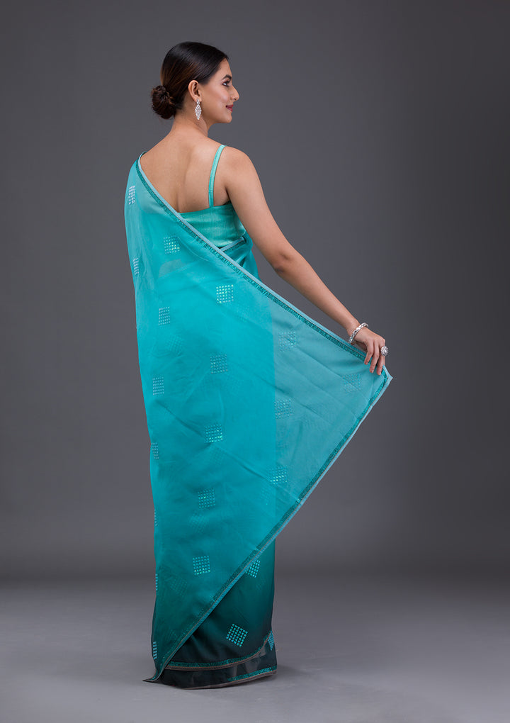 Sea Green Swarovski Satin Saree