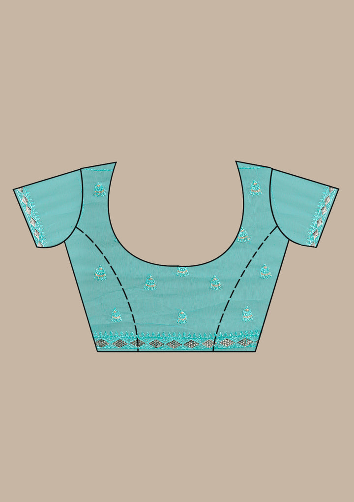 Sea Green Threadwork Chiffon Saree