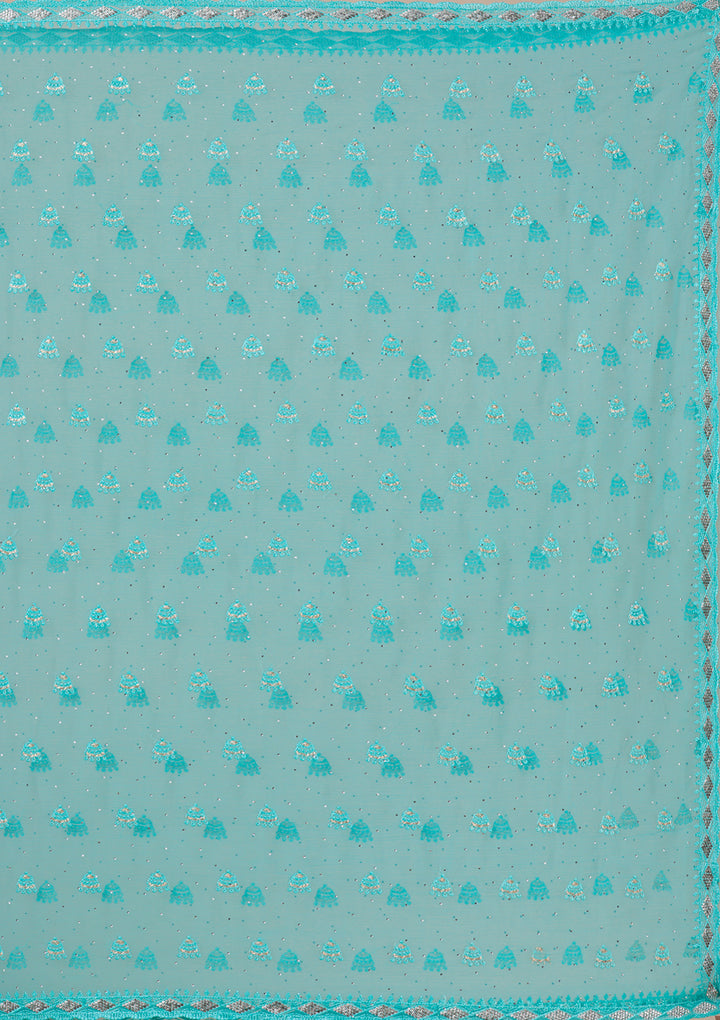 Sea Green Threadwork Chiffon Saree