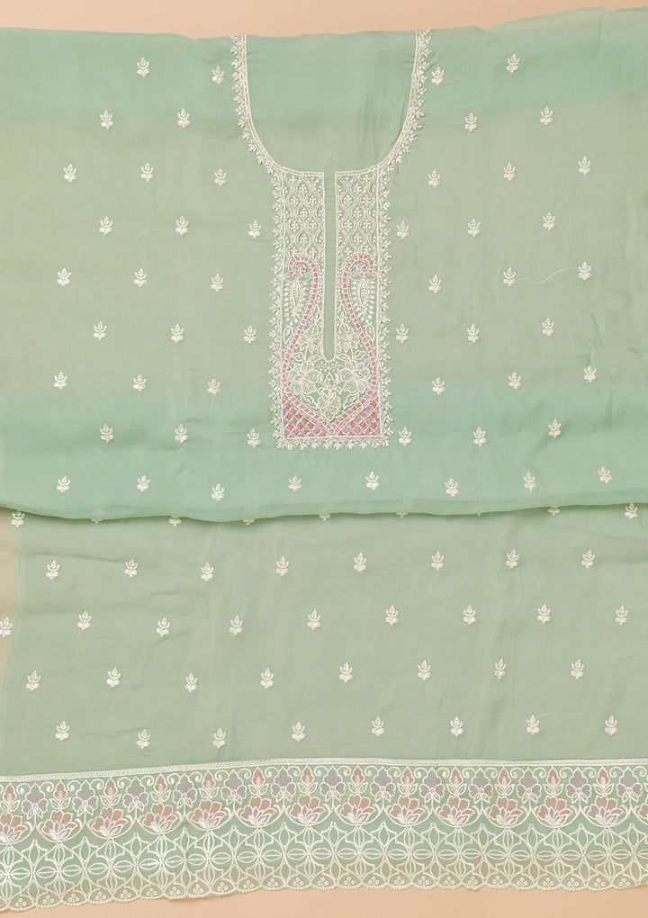 Sea Green Threadwork Organza Unstitched Salwar Suit