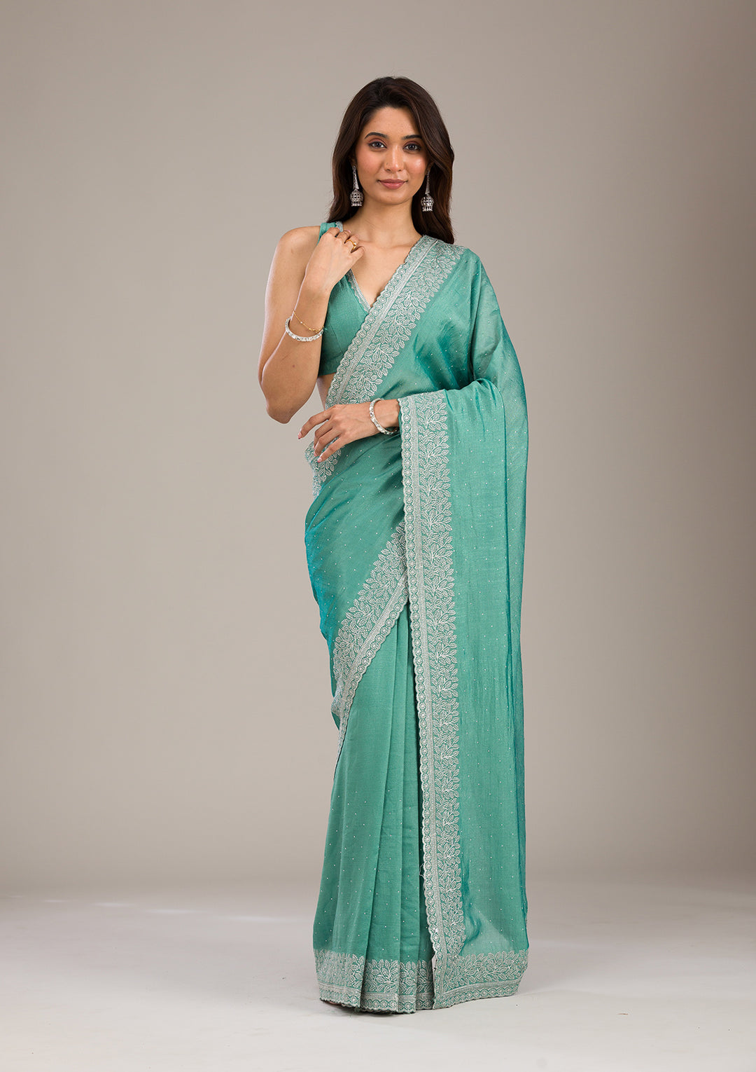 Sea Green Zariwork Soft Silk Saree