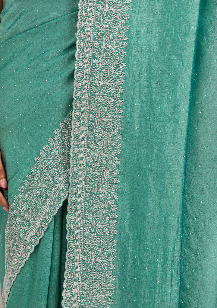 Sea Green Zariwork Soft Silk Saree