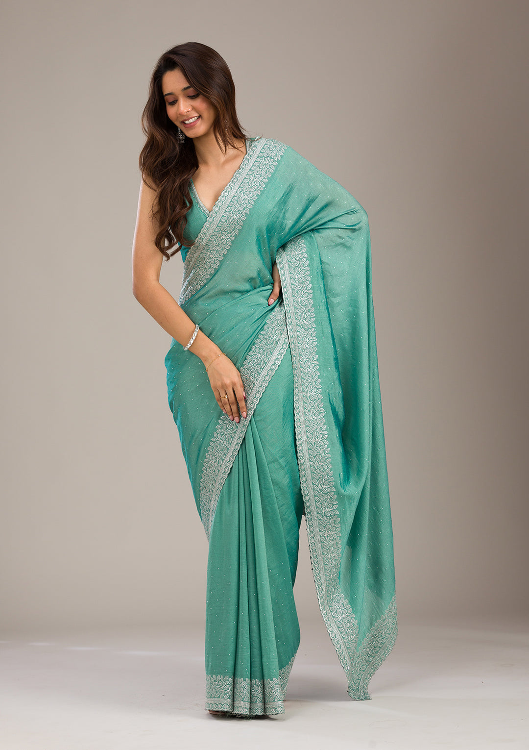 Sea Green Zariwork Soft Silk Saree