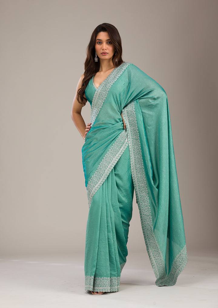 Sea Green Zariwork Soft Silk Saree