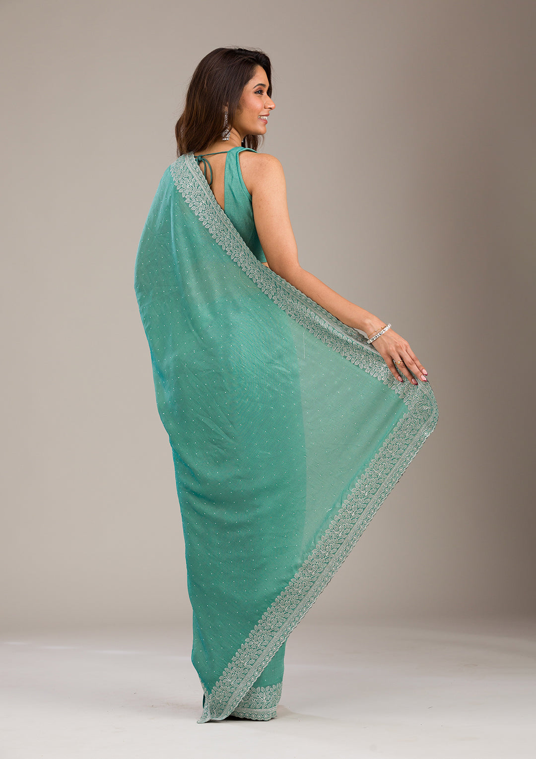 Sea Green Zariwork Soft Silk Saree