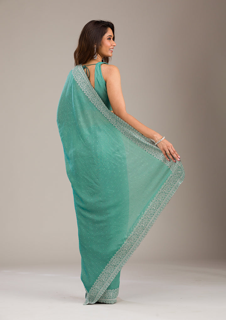 Sea Green Zariwork Soft Silk Saree