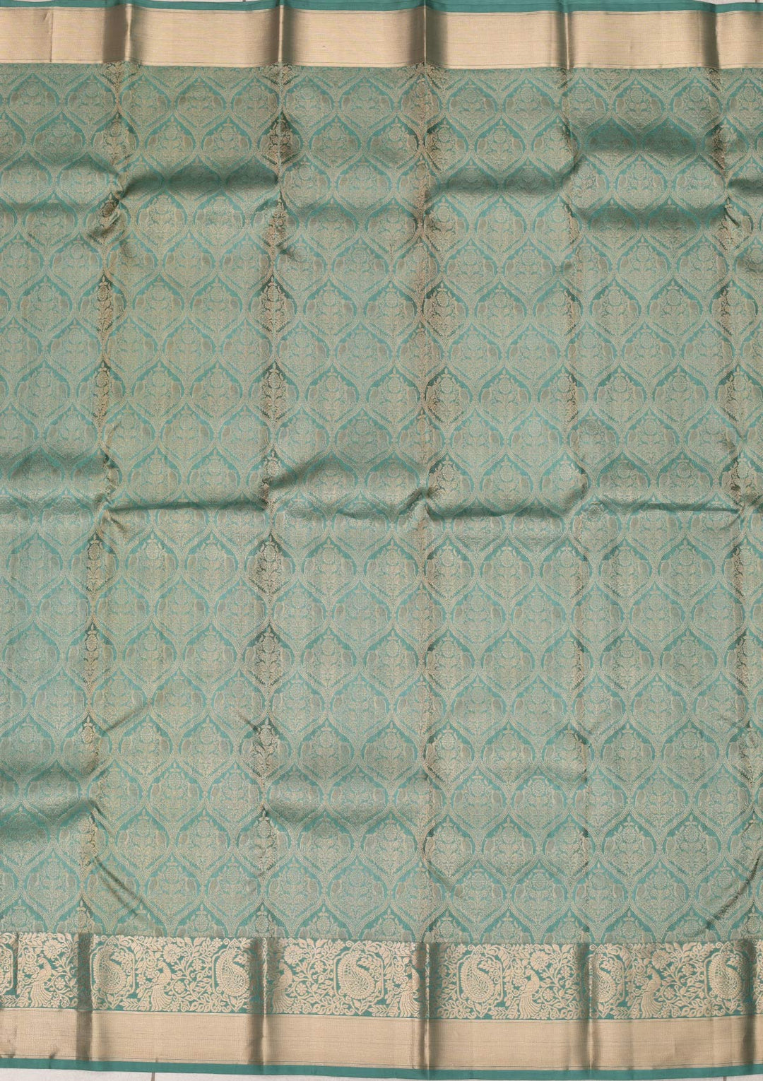 Sea Green Silk Jaal Gold Zariwork Saree With Matching Blouse Piece