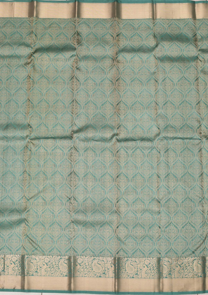 Sea Green Silk Jaal Gold Zariwork Saree With Matching Blouse Piece
