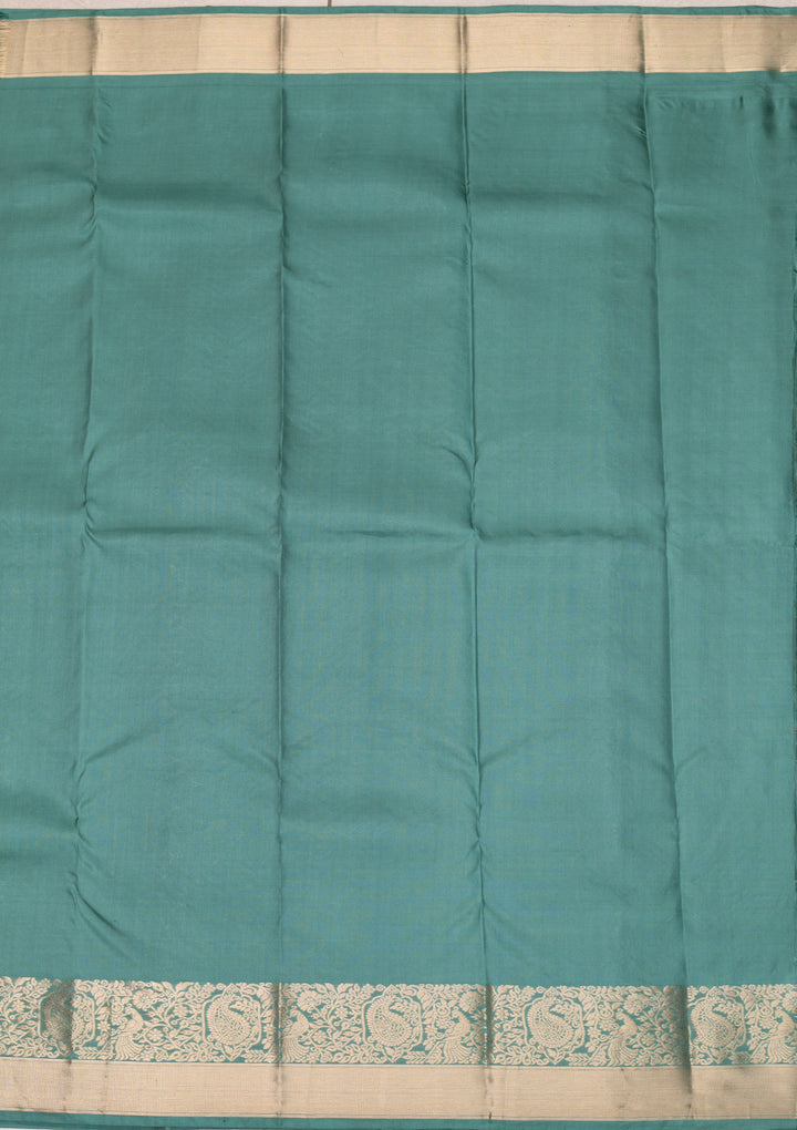 Sea Green Silk Jaal Gold Zariwork Saree With Matching Blouse Piece