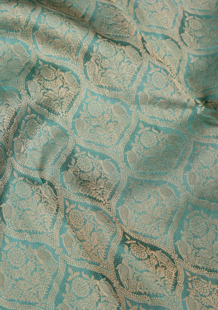 Sea Green Silk Jaal Gold Zariwork Saree With Matching Blouse Piece