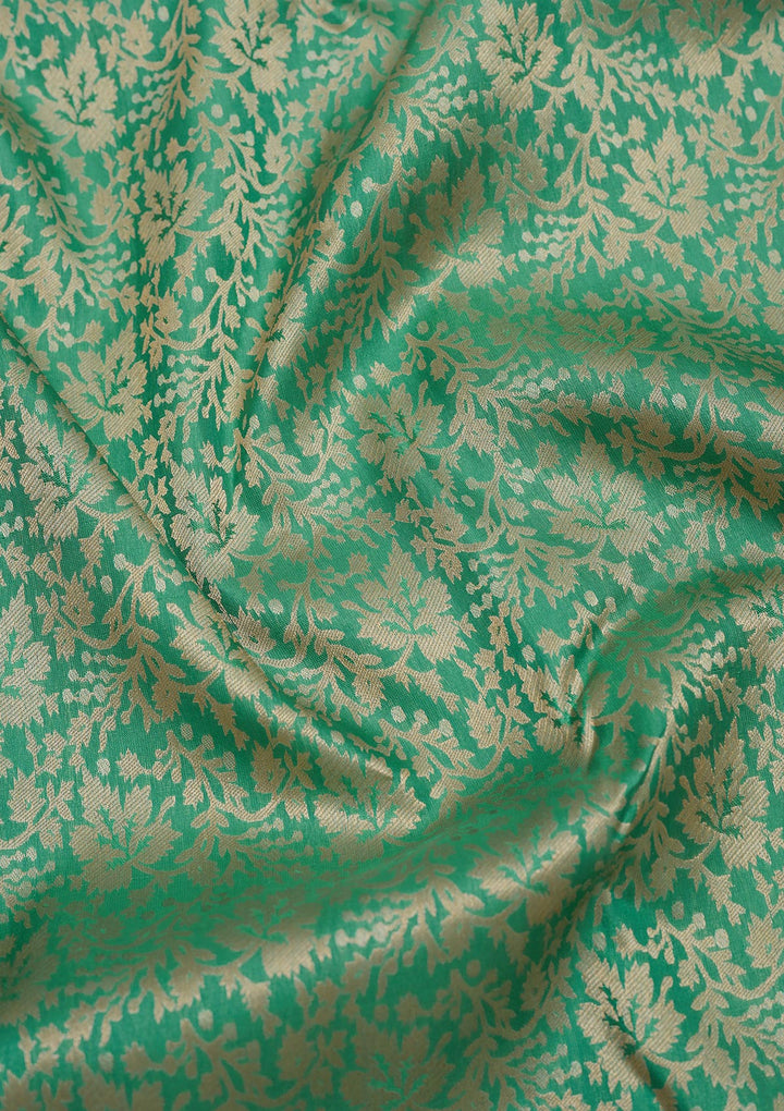 Sea Green Silk Jaal Gold Zariwork Saree With Matching Blouse Piece