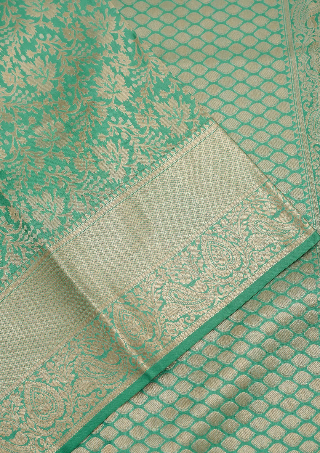Sea Green Silk Jaal Gold Zariwork Saree With Matching Blouse Piece