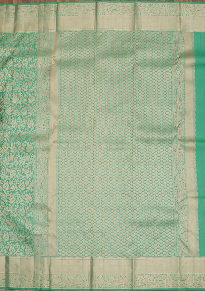 Sea Green Silk Jaal Gold Zariwork Saree With Matching Blouse Piece
