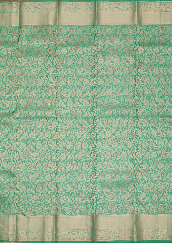 Sea Green Silk Jaal Gold Zariwork Saree With Matching Blouse Piece