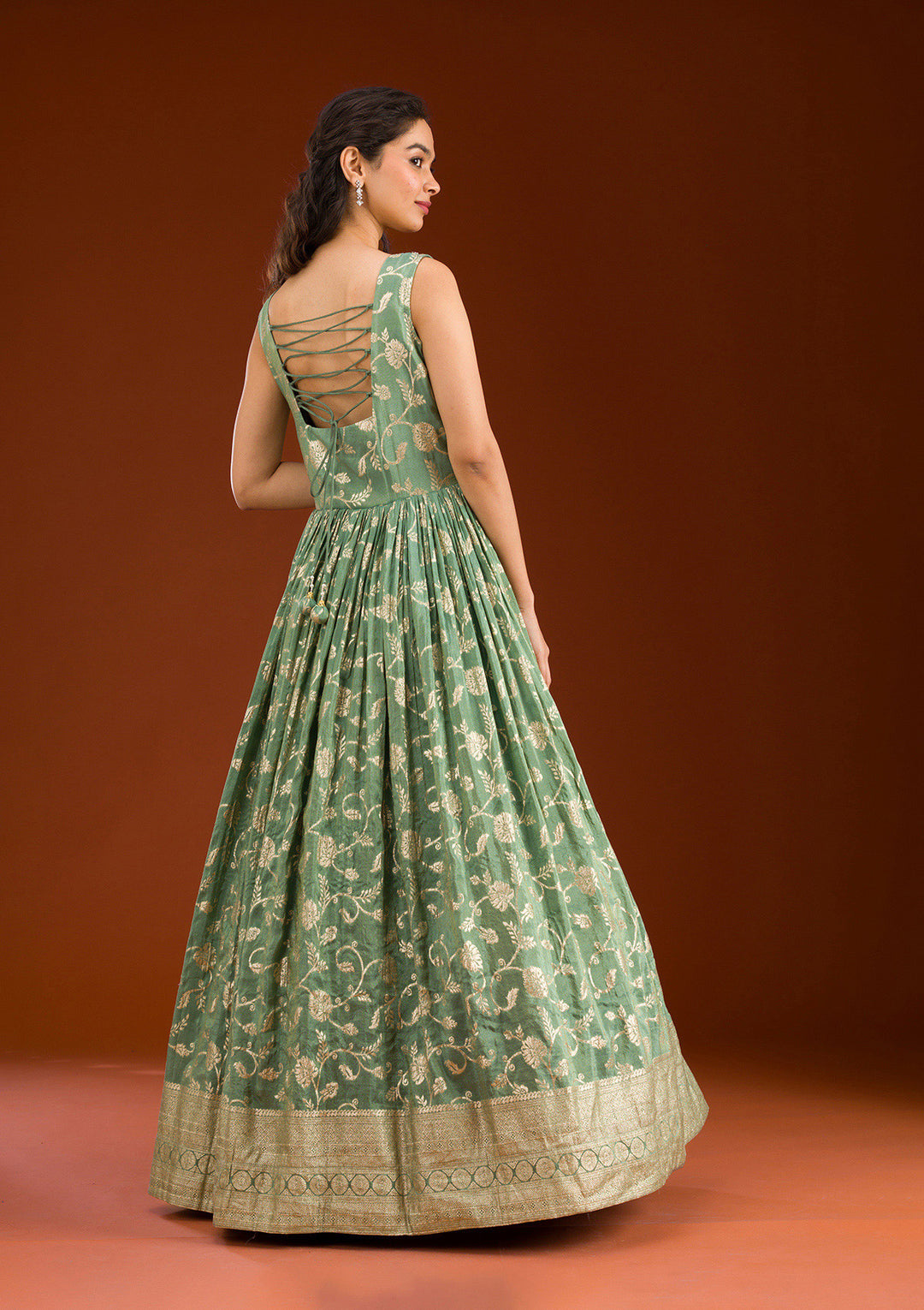 Sea Green Zariwork Tissue Readymade Salwar Suit