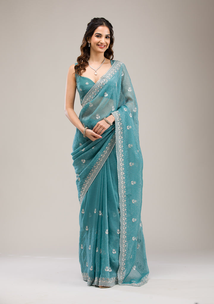 Sea Green Zariwork Tissue Saree
