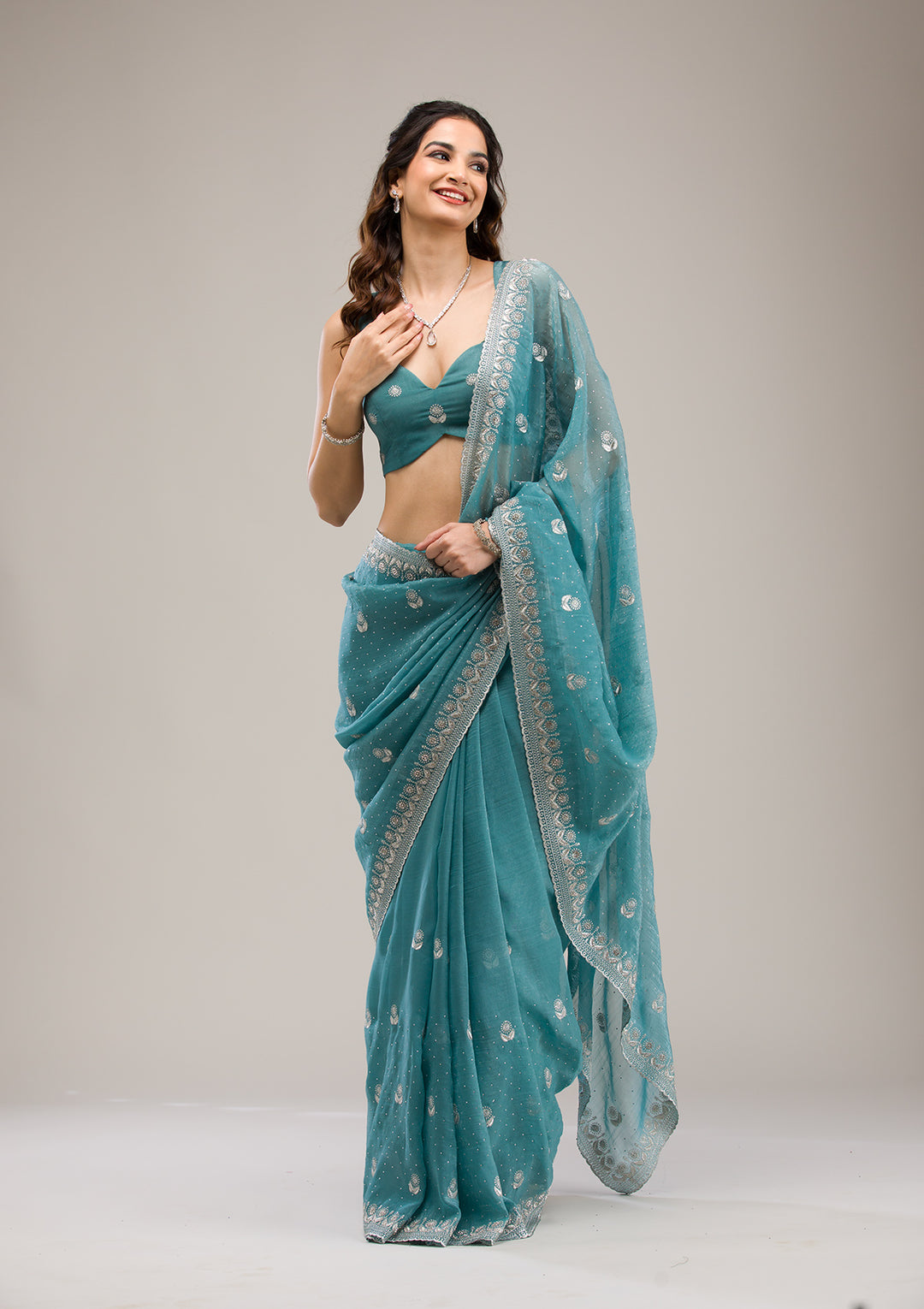Sea Green Zariwork Tissue Saree