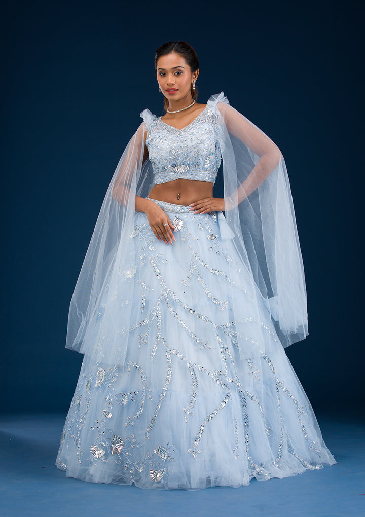 Koskii Net Silver Lehenga – Elegance Unveiled