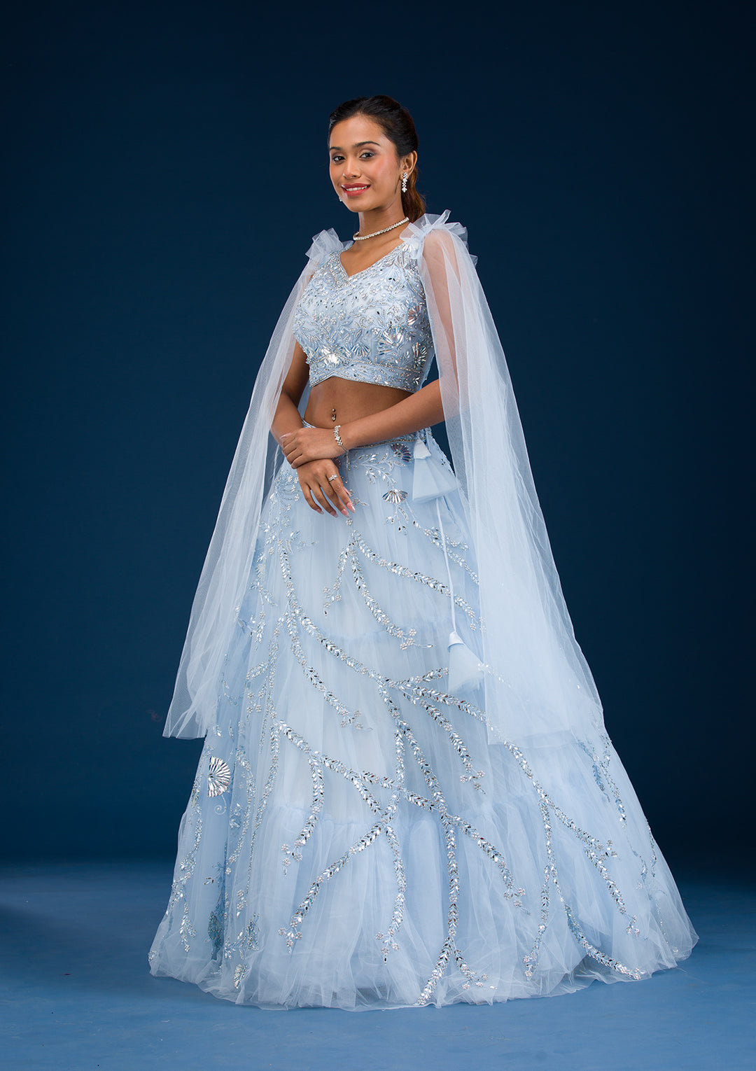 Koskii Net Silver Lehenga – Elegance Unveiled