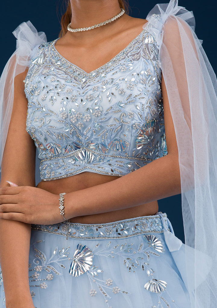 Koskii Net Silver Lehenga – Elegance Unveiled