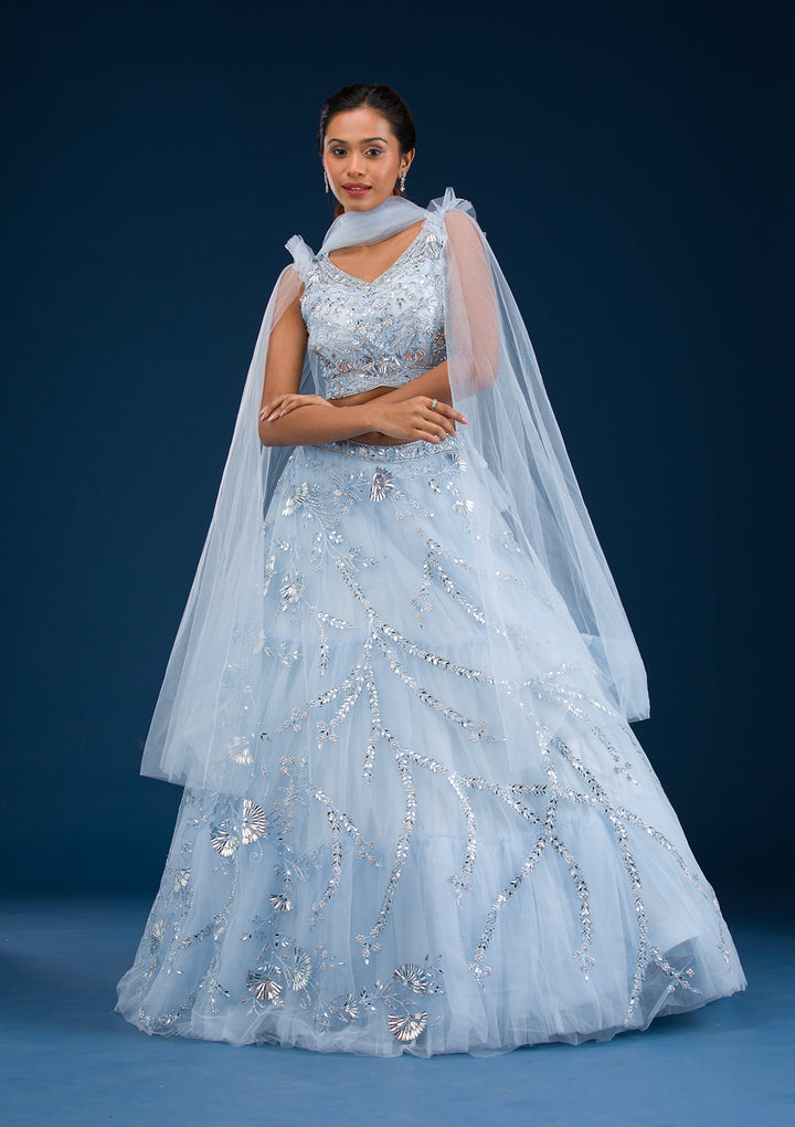 Koskii Net Silver Lehenga – Elegance Unveiled