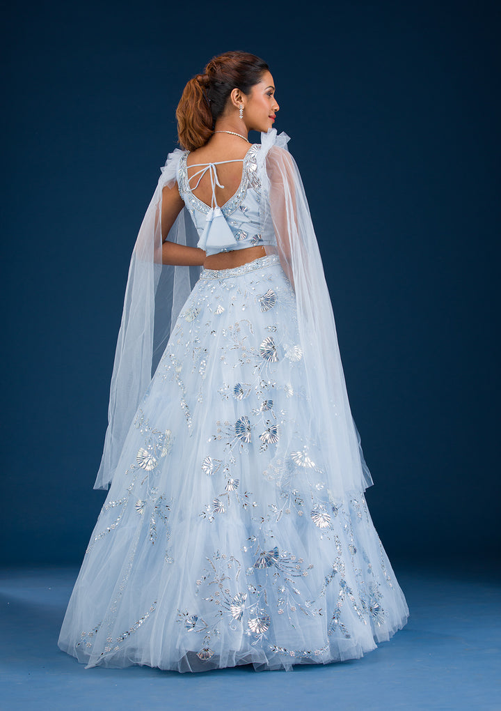 Koskii Net Silver Lehenga – Elegance Unveiled